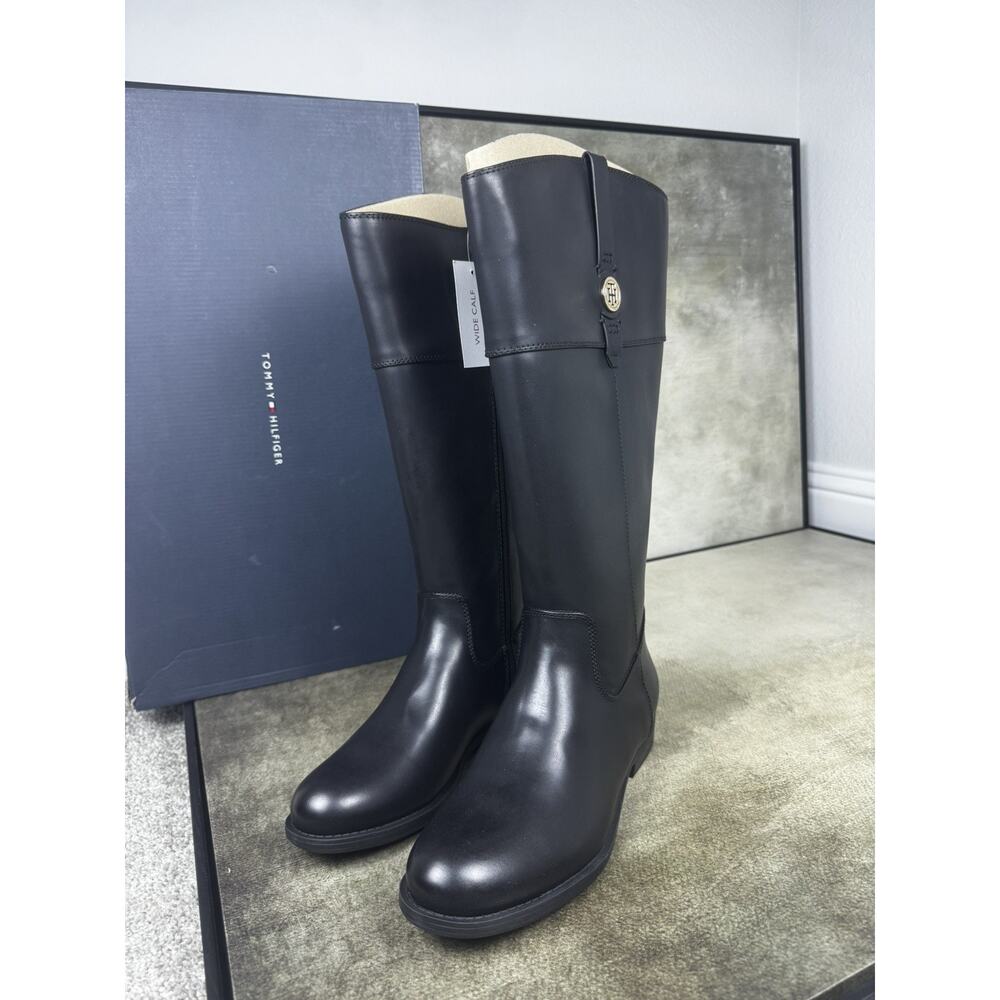 Tommy Hilfiger Shano-WC Black Leather Tall Boots 10M NIB